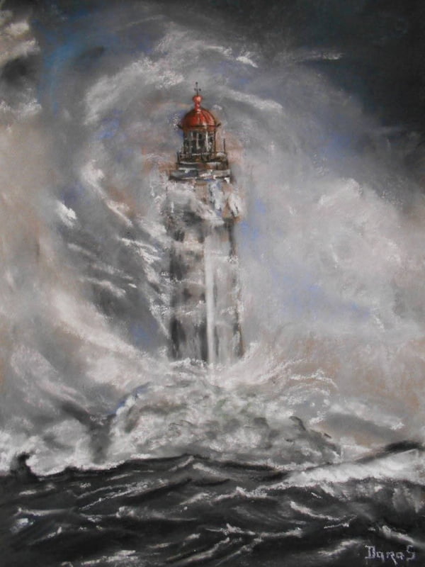 Le phare — pastel sec de Daras