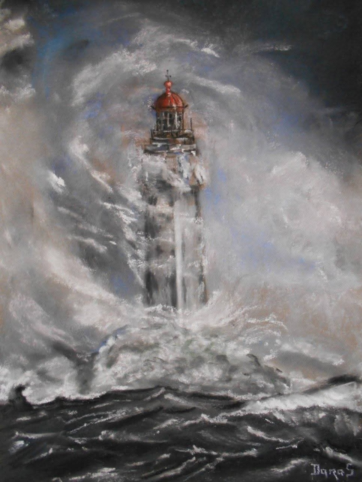 Le phare — pastel sec de Daras