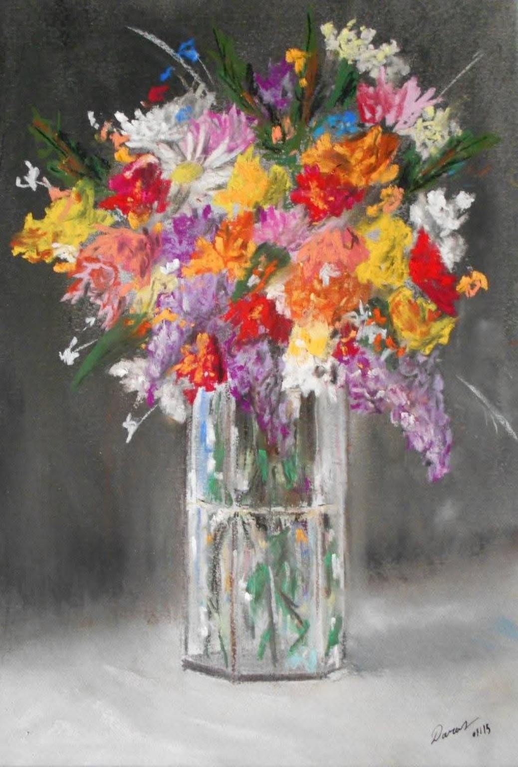 Bouquet dans un vase — pastel sec de Daras